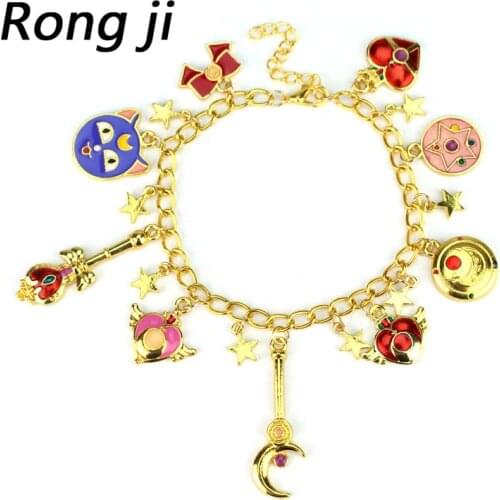 Sailor Moon Star Crystal Bracelet & Bangle Totoro black panther Enamel Stars Pentacle Charms Anime Jewelry