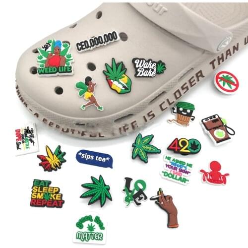 1pc Funny Leaves Character Smoking Shoe Charms For Garden Sandals Shoe Accessories Shoe Decoration Croc jibz Party X-mas Gifts