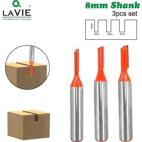 3pcs 8mm Shank Straight Router Bit Tungsten Carbide Single Flute Bit Wood Milling Cutter for Woodwork Tool MC02083