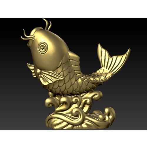 Carp fish 3D carved animal sculpture 3D model for cnc or 3D printers in STL file format -home decor
