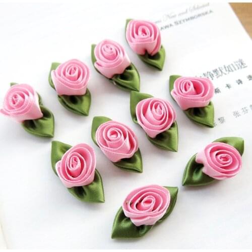 50Pcs pink color Fancy Satin Ribbon Rose Flower DIY craft/Wedding/Appliques/doll