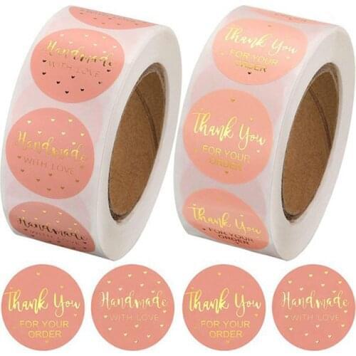 500pcs/roll Pink Labels 1inch Clear Gold Foil Thank You Stickers For Wedding Pretty Gift Cards Envelope Sealing Label Stickers