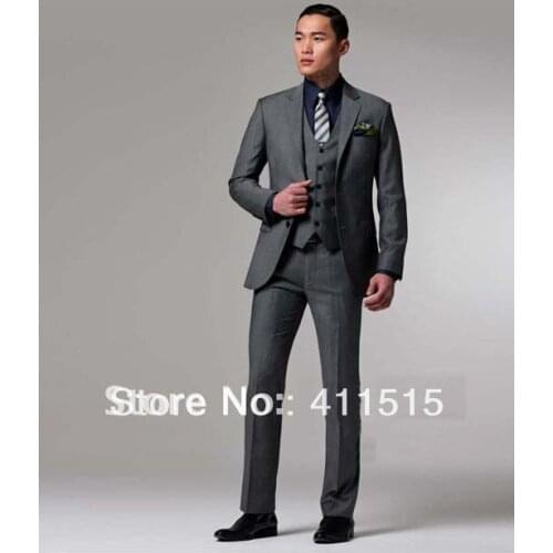 Free shipping high quality cheap wedding groom wear dress Custom made Men Business middle grey suits man dark gray tuxedos