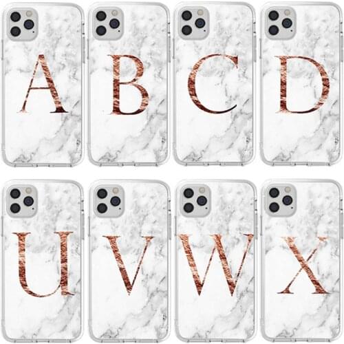 White Marble Gilded Letters A-Z Fashion Phone Case For iPhone 11 12 Pro X XR XS Max SE 2020 7 8 Plus Shockproof Soft TPU Cover
