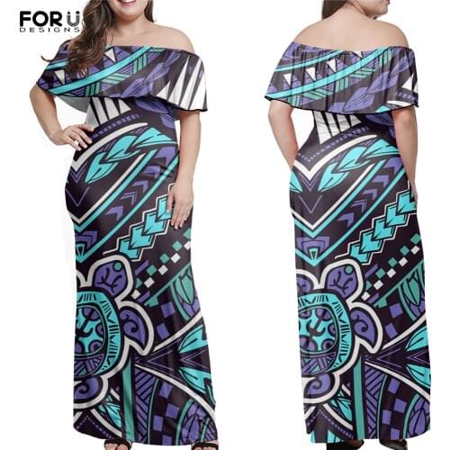 FORUDESIGNS 2021 Hot Sales Women Off Shoulder Long Dresses Hawaiian Sea Turtle And Palm Leaf Comfortable Vintage Ladies Dress