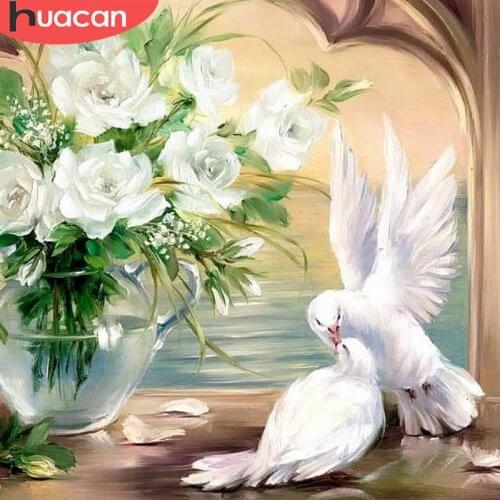HUACAN 5D Diamond Painting Flower DIY Diamond Embroidery Pigeon Painting Rhinestone Cross Stitch Bird Home Decoration