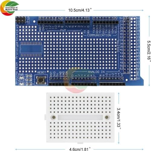 Ziqqucu 170 Tie Points Breadboard with MEGA2560 Proto Prototype Expansion Shield V3 for Arduino ATMega328p
