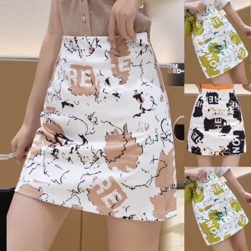 Summer Sexy Vacation Hip Mini Skirt Women Harajuku High Waist Short Skirts Printed A-line Falda Strap Elastic Slim Streetwear