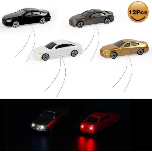 EC100 12pcs HO TT Scale 1:87 Model Lighted Car With 12V or 3V LED Lights for Building Layout