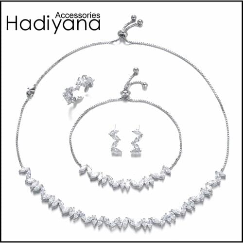 HADIYANA Fashion Choker Chain Necklace Jewelry Set With Irregular Square Zirconias Paved Adjustable Women Party Choker Set CN502