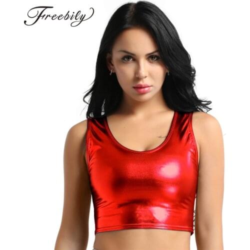Fashion Women Shiny Metallic Crop Top Short Tank Tops Club Party Festival Rave Clothes Sexy Top Stage Pole Dance Costumes