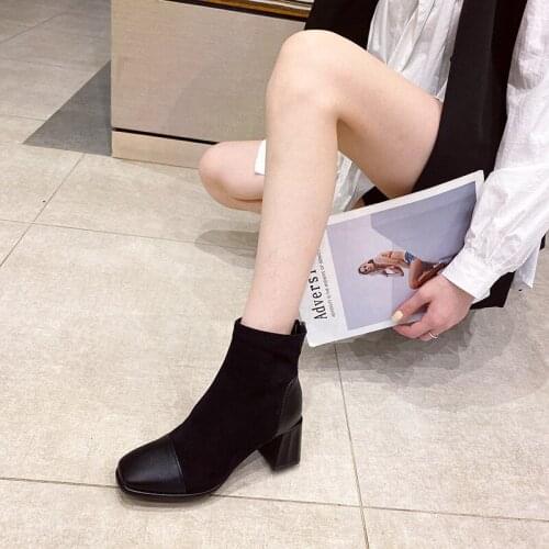 Thick heel short boots lace up back zipper fashion leather boots European and American Martin boots2020 winter new womens Boots