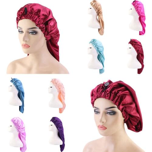 New Fashion Long Satin Bonnet Sleep Cap with High Elastic Hair Band Night Cap Hair Care Bonnet Nightcap for Women Men chemo Cap