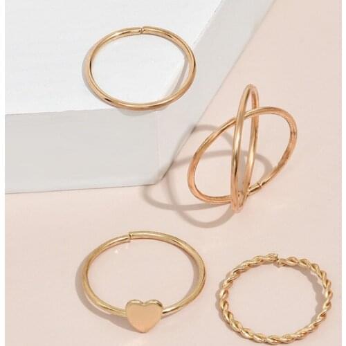 2021 Women Jewelry New 4 Pcs/set Adjustable Geometric Heart Finger Ring Set