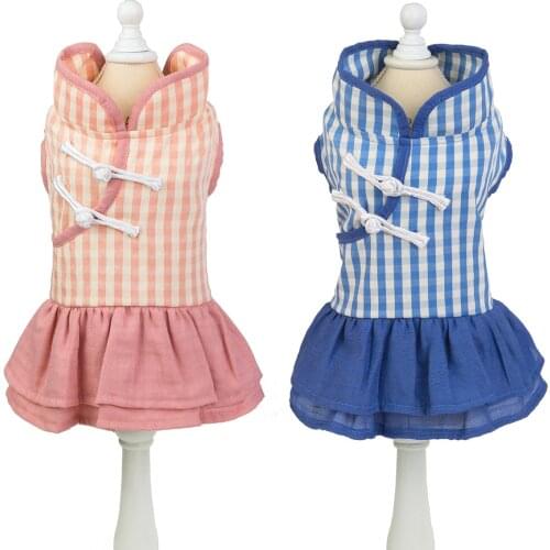 New Dog Cheongsam Skirt Plaid Doggie Pupply Clothing Festival Apparel Princess Girl Clothes For Small Dog XS S M L XL