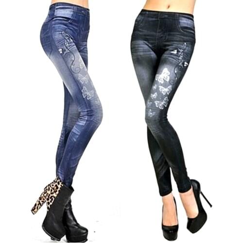 New Women Leggings Butterfly Printing Leggin Skinny Jeans Legging Female Casual Denim Legging