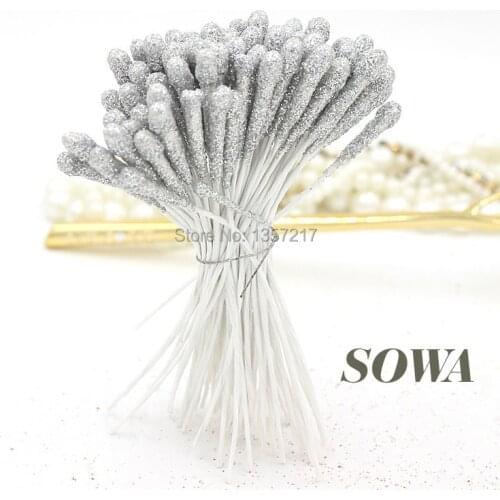 Wholesale Size 5mm 160pcs/Lot Silver Xmas Single Head Iron Wire Pearl Stamen For Christmas Flower Wedding Decoration
