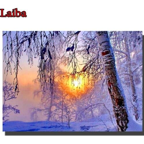 Full daisy Diy diamond painting snow tree sunrise landscape picture rhinestones embroidery diamond mosaic 5d cross stitch decor