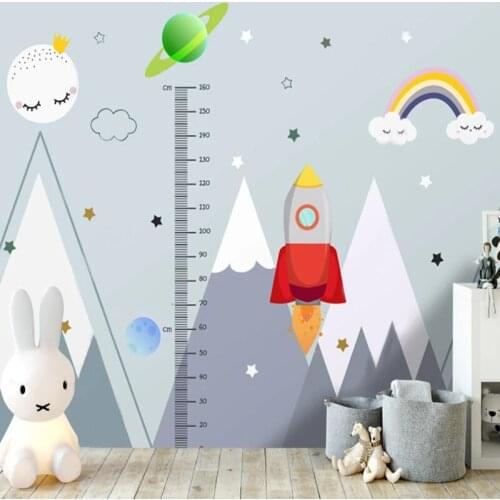 Custom Mural Wallpaper Modern Hand Painted 3D Cartoon Rocket Space Childrens Room Background Wall Painting Papel De Parede 3 D