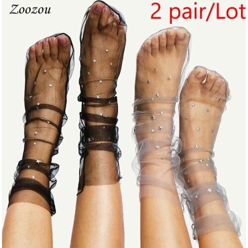 Transparent Elastic Mesh Shiny Stars Moon Fishnet Socks Candy Color Thin Mesh Tulle Ankle Socks Summer Casual Women Cool Socks