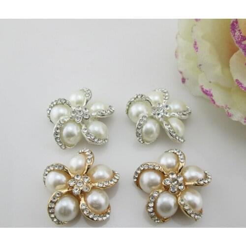 5pcs Pearl Rhinestone Flatback Buttons Alloy Acrylic DIY Wedding Accessories Mobile phone shell Bow Hair Accessories 25mm
