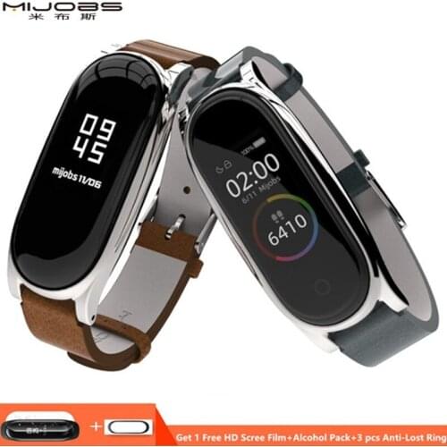 Mijobs PU Leather Wrist Strap for Xiaomi Mi Band 3 Strap Bracelet Mi band 4 Wristband Smart Watch Correa Mi Band 4 Accessories