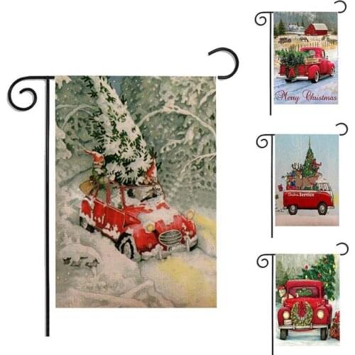 Christmas Red Truck Pattern Single Side Winter Garden Flag Gifts Festival Household Hanging Flag Decor Indoor Outdoor Decoration