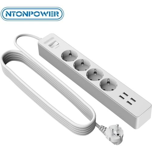 NTONPOWER Network Filter Smart Power Strip with 3M Extension Cord EU Plug Surge Protector For Home Office USB Socket