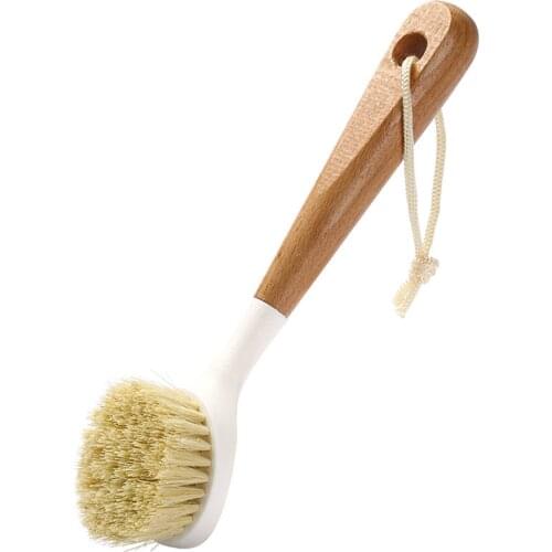 Dish Brush with Long Bamboo Handle Convenience Kitchen Cleaning Scrub Brush for Pans Pots Kitchen Sink Cleaning WWO66