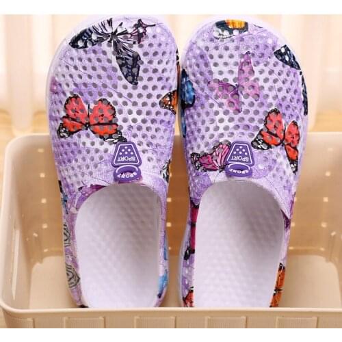 Summer Women PVC Ultralight Floral Print Slippers Female Punk Hollow Hole Breathable Beach Sandals Shoes New Plus Size 35-43