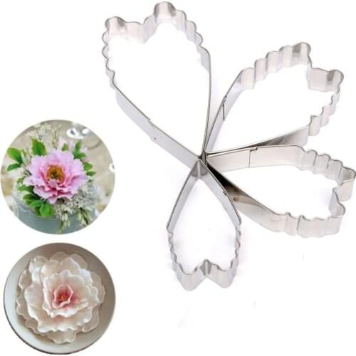 4pcs/lot Heart Peony Flower Silicone Mold Fondant Cake Decorating Tools Sugarcraft Biscuit Cookie Cutter Mould Cooking Tool