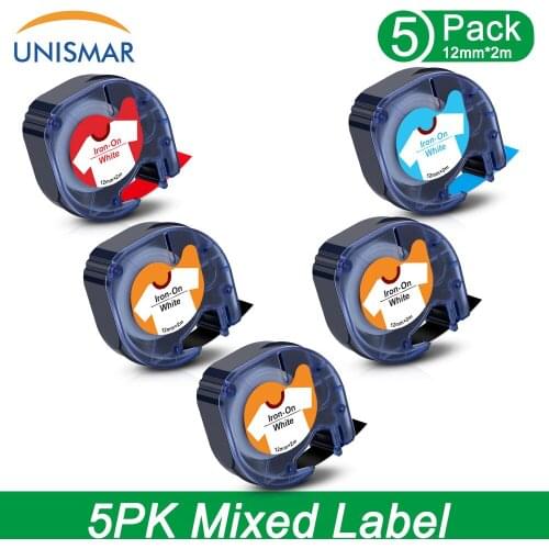 Unismar 5PK Fabric Label Tapes Iron on Clothes 12mm 18769 18773 18777 for DYMO Label Printer Leratag LT-100H Plus LT-100T QX50