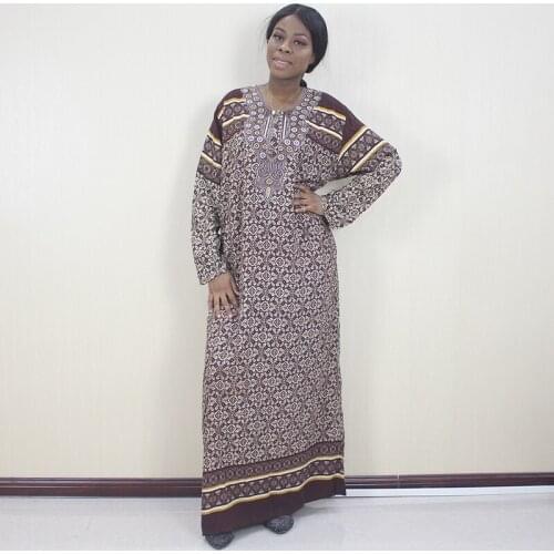 Traditional Print Button Appliques Long Sleeve Indie Folk Autumn African Dresses for Women