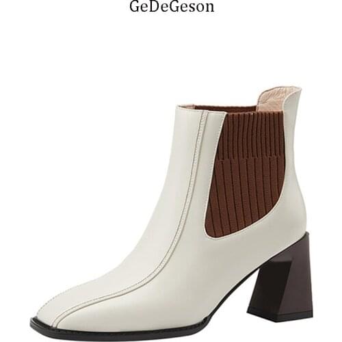 High Heel Pumps Female Genuine Cowhide Leather Slip on Fashion Office Ladies Wearing Shoes Korea Style