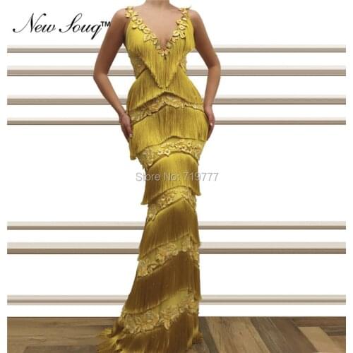 2019 New Arrival Tassel Applique Evening Dresses Robe De Soiree Mermaid Arabic Prom Dress Celebrity Party Gowns Abendkleider