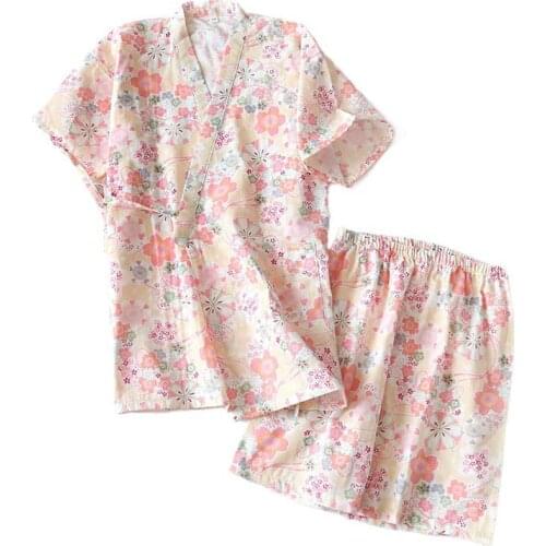 Pajamas Set for Women Summer Cotton Short-sleeved Kimono Shorts Pijama Femenino Cute Sweet Home Clothes Pajamas with Stanamas