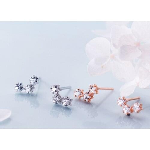 MloveAcc Authentic 925 Sterling Silver Luminous Stars Small Stud Earrings Women Clear Zircon Earrings Jewelry