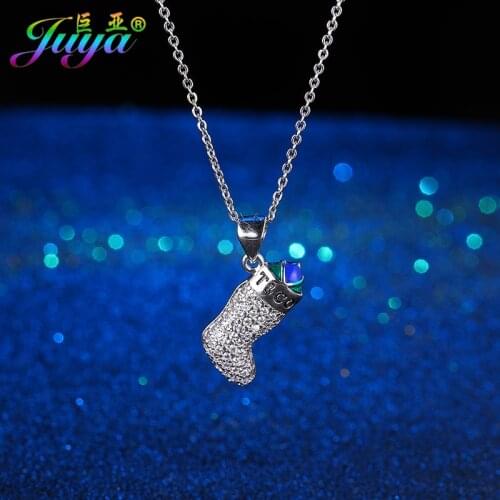 Juya Christmas Gift Micro Paved Zircon Christmas stocking Pendant Women New Fashion Necklace For Thanksgiving Day Gift