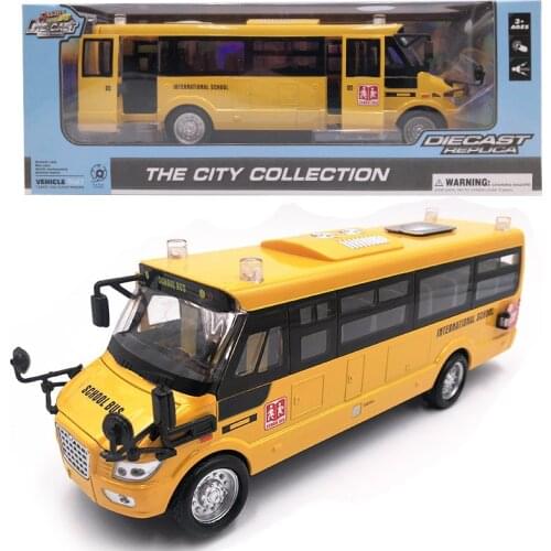 1:32 alloy pull back school bus model,Childrens Sound and light open door toy cars,Resale Gift box wholesale toys