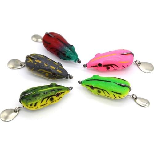 55mm 14g sequined lure Artificial Bait Frog Lure Single Hook Spinner Fishing Soft Lure Black Fish Killer Fishing lures Soft Frog