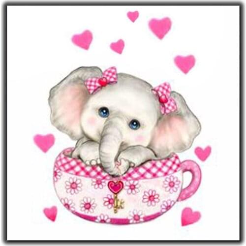 5D Diy Diamond Painting Cross Stitch Elephant In The Cup Needlework Diamond Embroidery Full Square Mosaic Decoration Resin Kits