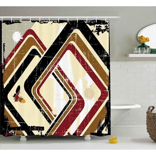 Abstract Shower Curtain Trippy Forms in Grunge Effects Butterflies Retro Illustration Waterproof Curtains Home Bathtub Decor