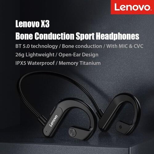 Lenovo X3 Bone Conduction Wireless Headphones BT 5.0 Open Ear Sport Headset with Mic IPX5 Sweatproof for Cycling Running Driving
