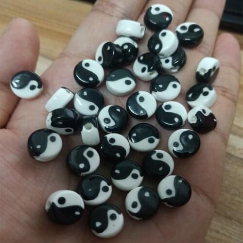 50pcs 10mm Loose Ceramic Beads DIY Black White Taiji Pattern Ceramics Bead For Jewelry Making Bracelet Necklace Accessories