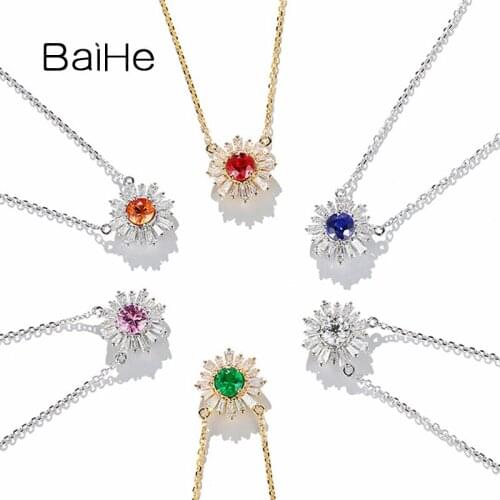 BAIHE Solid 18K White/Yellow/Rose Gold Diamond/emerald/sapphire/ruby/pink sapphire/orange Pendant Clavicle Chain Woman Necklaces