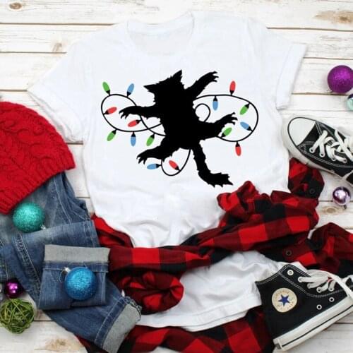 Colored Fried PussyCat Tangled Up In Lights T-shirt Funny Women Christmas Holiday Gift Tshirt For Cat Mom