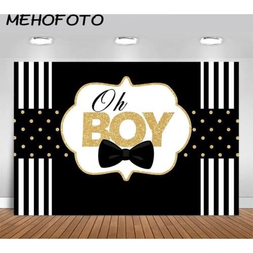 MEHOFOTOO Little Man Baby Shower Backdrop Bow Tie Mustache Black Gold Boy First Birthday Party Banner Photography Background