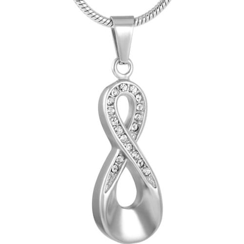 IJD9168 Love Infinity Stainless Steel Crystal Keepsake Memorial Urn Jewelry Cremation Ashes Pendant Necklace for Women and Men