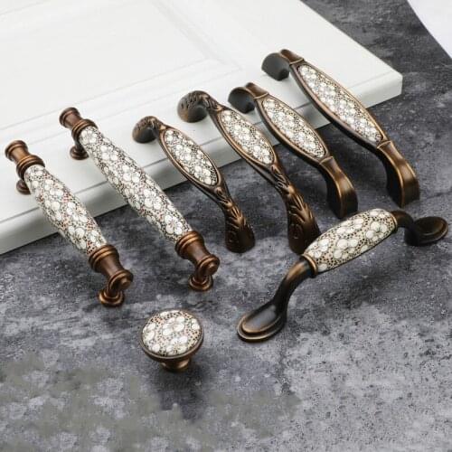 JD Drawer Knob Garden Furniture Handle Shoe Cabinet Wardrobe Osmanthus Ceramic Bronze European Vintage