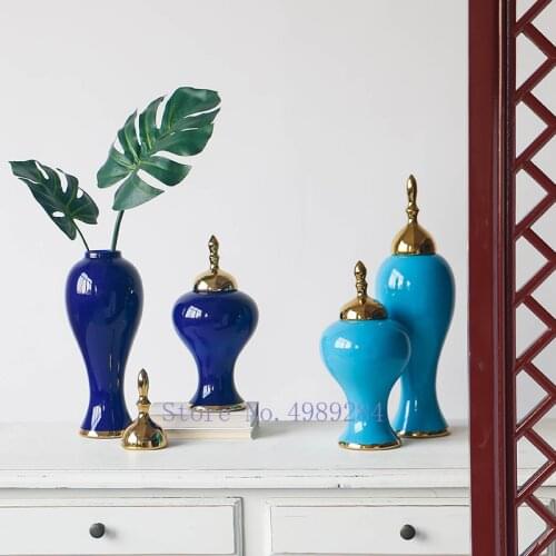 Classical Retro Ceramic Vase Storage Tank Handicraft Furnishings Desktop Decoration Organization Modern Home Golden Cover